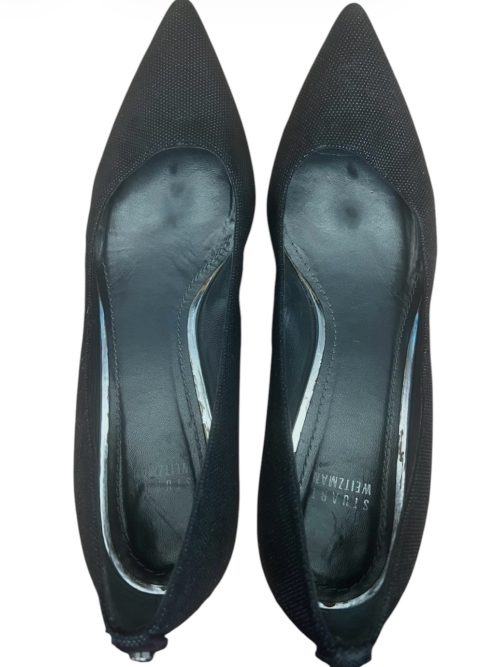 Stuart Weitzman Pointed Toe Textured Block Heels Classic Office Blk SZ 9.5